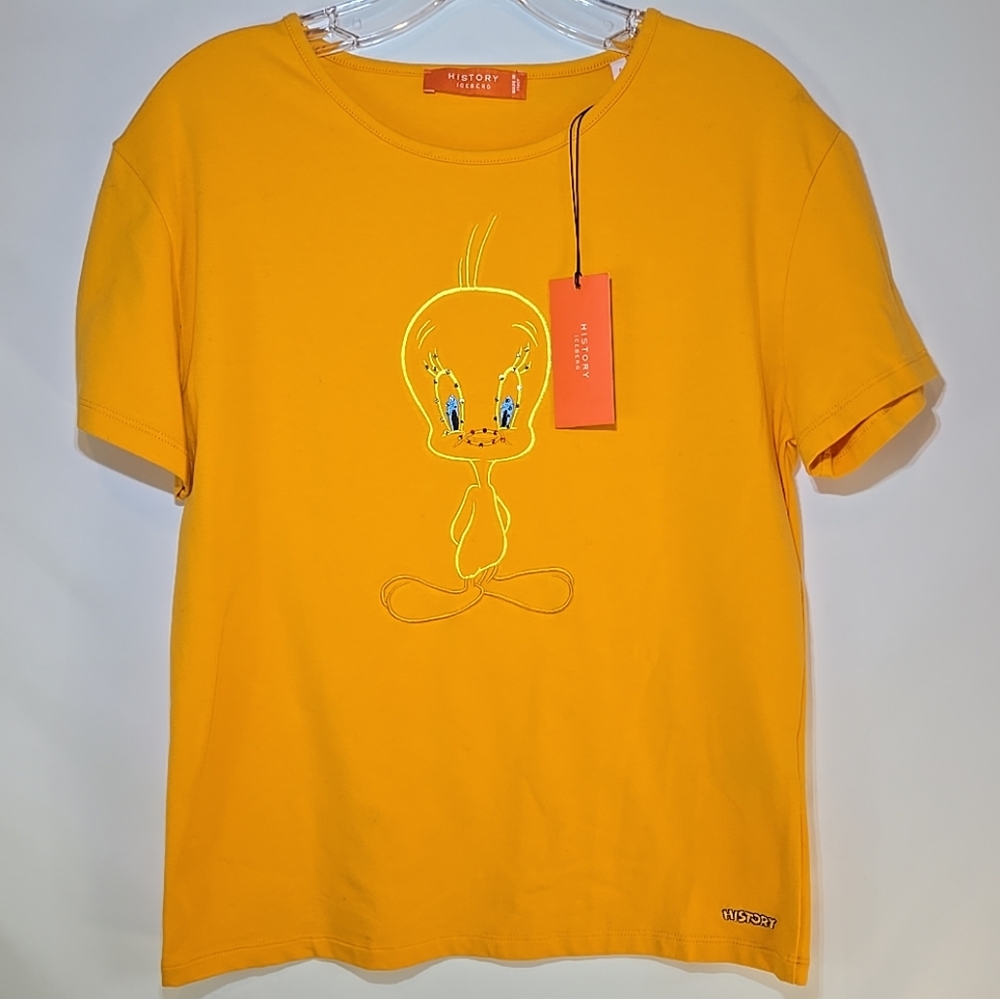 Vintage Iceberg Orange Embroidered Tweety Bird. Rhinestones. Tee